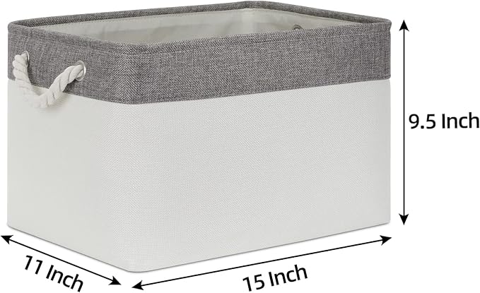 Bidtakay White Baskets with Cotton Rope Handles Decorative Storage Bins [3-pack] Fabric Bins for Organization Linen Closet Shelf Storage Baskets for Clothes Toys Towels 15 X 11 X 9.5 Inches-Ruum Studio Home