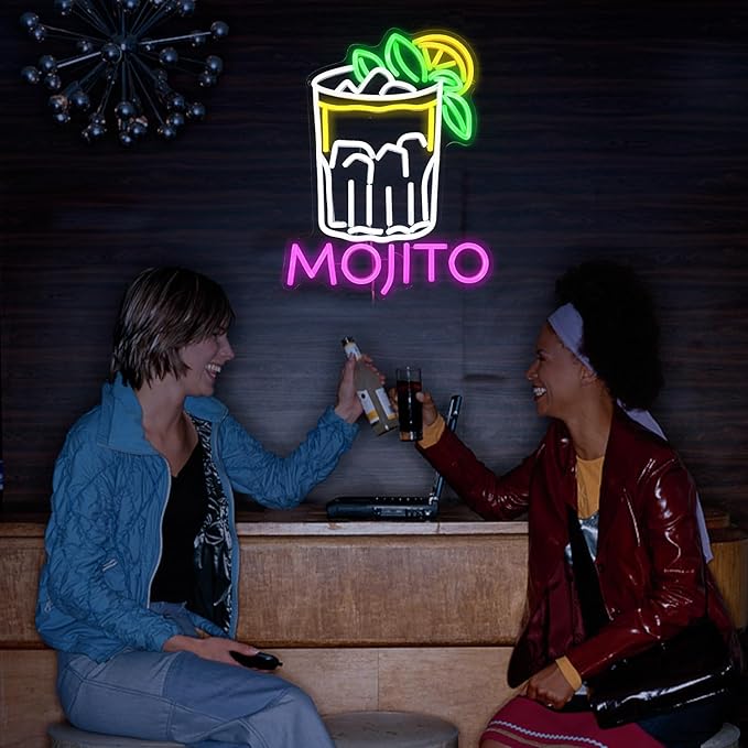 Mojito Neon Sign Mojito Cocktail Neon Light for Wall Decor Dimmable LED USB Powered Mojito Light Up Sign for Bar Club Party Home Bar Man Cave Living Room （16.7 * 12.8In）-Ruum Studio Home