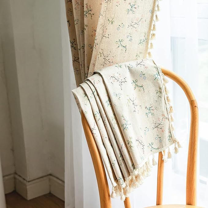 Sutuo Home Florals Boho Farmhouse Curtains, Semi-Blackout Drape Bohemian Window Treatment Cotton Linen Panel with Tassels for Bedroom Living Room, Rod Pocket, 1 Panel 59" W x 84" L-Ruum Studio Home