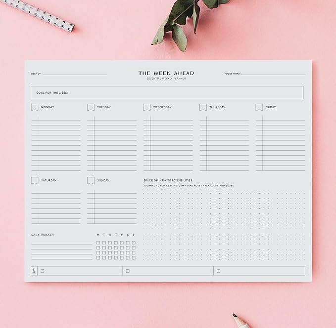 ThreeKin Essential Weekly Planner - 8.5"x11", 52 Tear-Off Sheets, Motivational Design, Goal Setting, Time Management, To-Do Lists, Productivity Organizer, Perfect for Home, Office, Students, Work-Ruum Studio Home