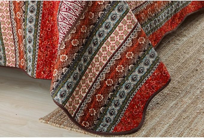 NEWLAKE Striped Classical Cotton 3-Piece Patchwork Bedspread Quilt Sets, King Size-Ruum Studio Home