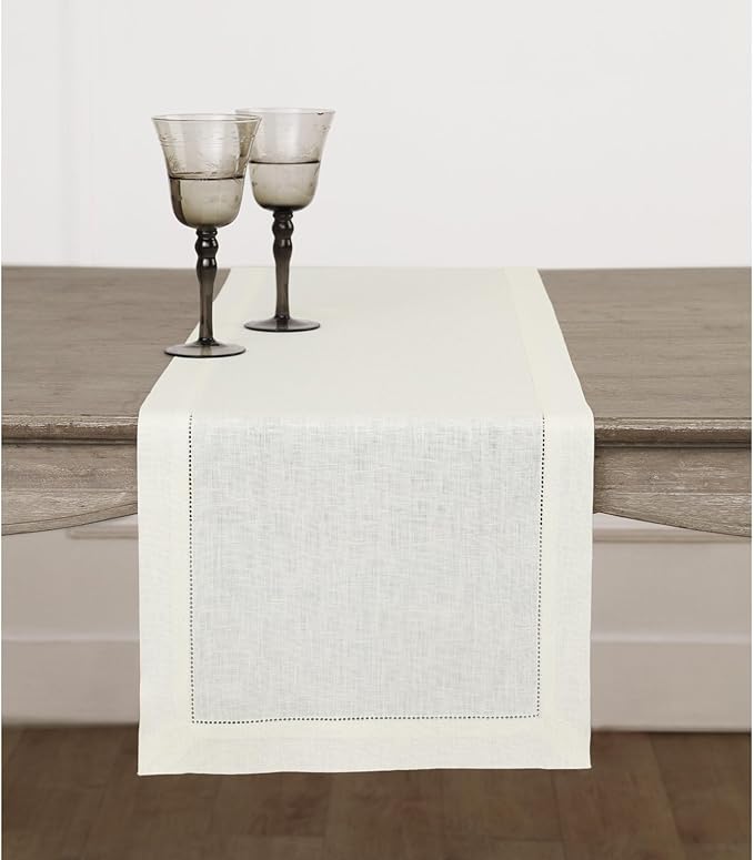 Solino Home Linen Ivory Table Runner 36 Inches - Classic Hemstitch, 100% Pure Linen Coffee Table Runner 14 x 36 Inch Ideal for Dresser Tables - Fall, Autumn, Halloween, Thanksgiving-Ruum Studio Home