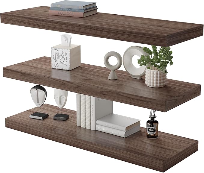 Large Floating Shelves for Wall Set of 3 Wooden Wall Shelves 36 in x 12.75 in x 2 in Room Decor Long Shelf with Invisible Wall Mount Bracket for Bedroom Kitchen Living Room Walnut-Ruum Studio Home