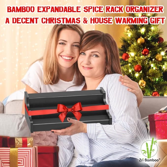 Spice Rack Organizer For Cabinet - 3 Tier Black Bamboo Wooden Expandable Display Shelf from 12.70 to 22.20 inch-Ruum Studio Home