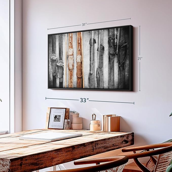 ElephantStock Ski Collection Wall Art - Horizontal Framed Canvas - 1-Piece Bathroom Wall Decor - Photography sports Canvas Print - Brown and Black Decor for Wall - 31" X 21"-Ruum Studio Home