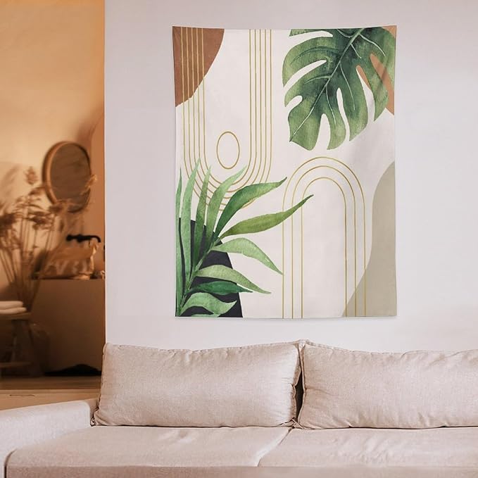 Abstract Boho Tapestry, Mid Century Tropical Tree Leaves Modern Geometric Arch Bohemian Botanical Tapestry, Home Aesthetic Wall Hanging Art Decor for Living Room Bedroom Dormitory 50x60 Inch-Ruum Studio Home