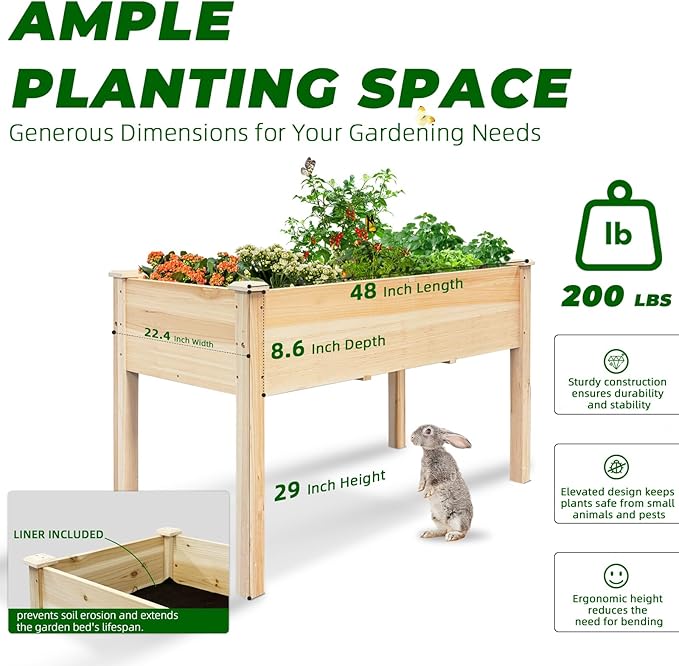 BSP Raised Garden Bed with Legs Outdoor Elevated Planter Box Flower Bed Wood Planter for Vegetable Herb Upgraded Solid Structure Growing Box Suitable for Backyard Patio and Balcony, 48”L X 24”W-Ruum Studio Home