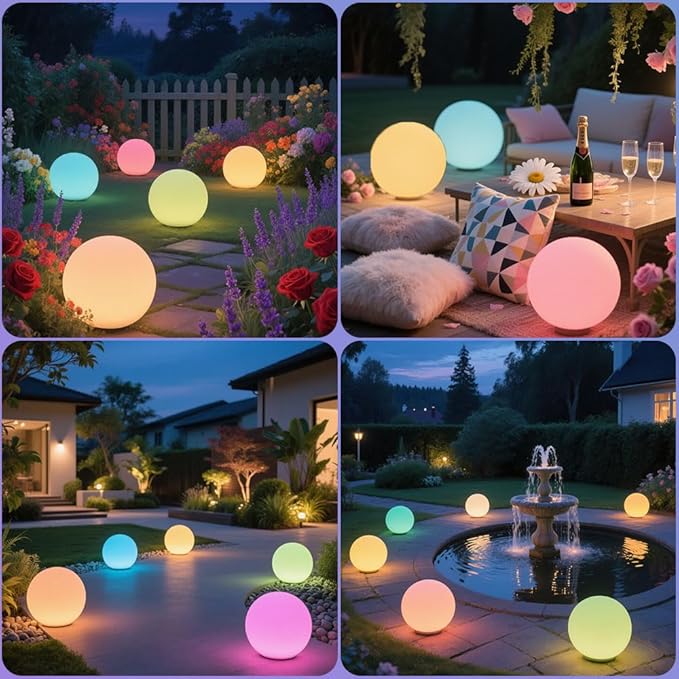 8-in Solar Globe Light Outdoor, Waterproof Solar Ball Light for Outside w/Remote, 16 RGB Color Changing Glowing Orb Lamp Landscape Lighting Mood Lamp w/Ground Stake for Garden Patio Yard Pathway Decor-Ruum Studio Home