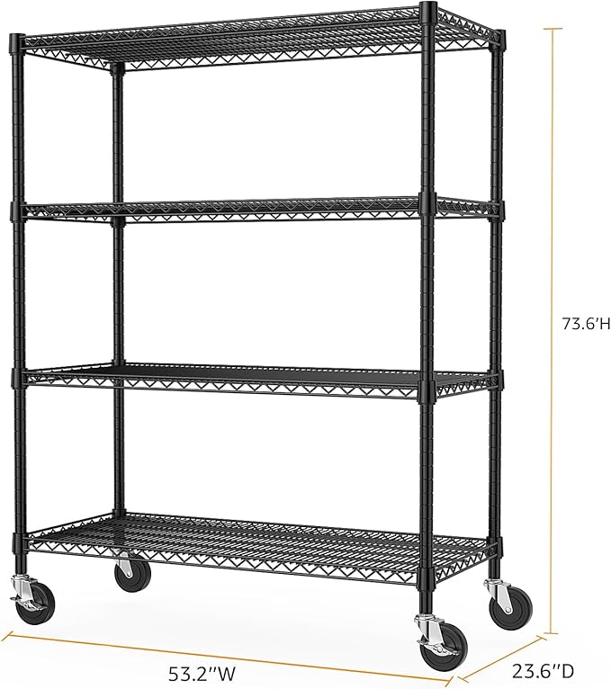 Industrial Metal 4 Tier Shelving for Garage, Pantry, Warehouse, Basement Utility Room, Storage Rack Metal Shelving Unit, Shelf Organizer, Black 23.6" D x 53.2" W x 73.6" H-Ruum Studio Home