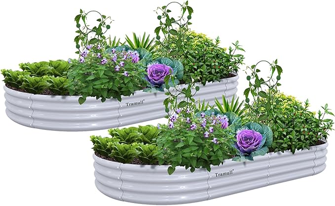 2 Pack 8x4x1FT Galvanized Raised Garden Bed Kit Oval Metal Ground Planter Box Outdoor Bottomless Planter Raised Beds for Vegetables Flowers Herbs Fruits, Gray-Ruum Studio Home