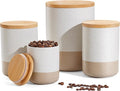 Yangbaga Canisters Sets for Kitchen Countertop-Set of 4 Ceramic Kitchen Canisters Food Storage Jar with Airtight Wood Lids & Spoons & Label,Large Flour and Sugar Containers for Serving Ground Coffee-Ruum Studio Home