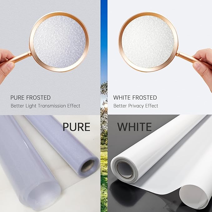 Frosted Glass Window Privacy Film Decorative, Bathroom Privacy Film for Glass Windows Cover, Static Cling, Removable, Reusable, Anti-UV, Anti-Glare, Heat Blocking,Gray,23.6X196.9Inch-Ruum Studio Home