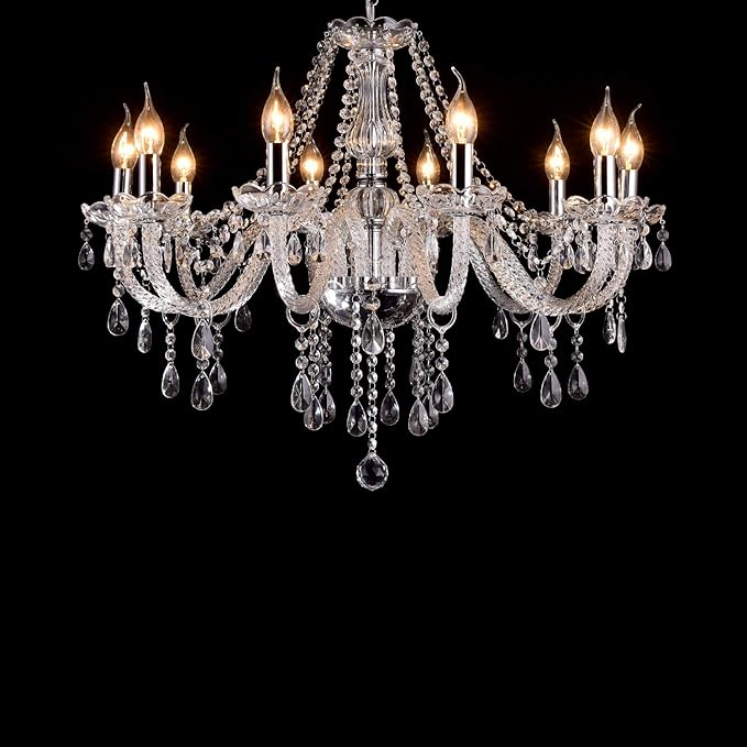 LIUMANG Modern Elegant 10 Lights K9 Crystal Glass Chandelier Pendant Ceiling Lighting European Style for Dining Living Room Bedroom Transparent, 10 E12 Bulbs Required-Ruum Studio Home