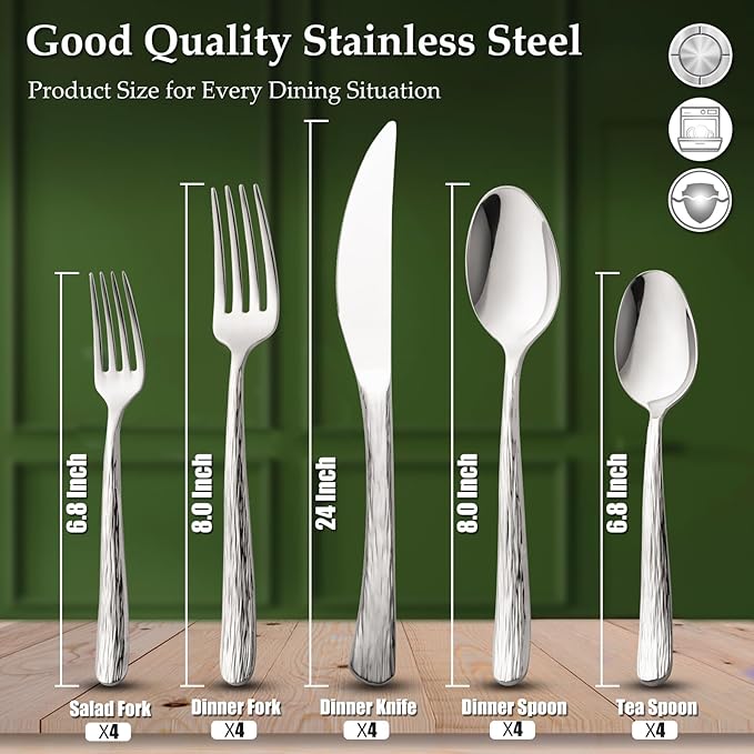 Aisoso 20-Piece High-End Silverware Set with Stone Patterned Handle Mirror Finished Stainless Steel Serving Utensils for 4, Durability and Dishwasher Safe for Home, Restaurant, Weddings-Ruum Studio Home