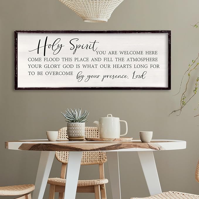 Holy Spirit You are Welcome Here Wall Decor 32"×12" Quote Bible Verse Religious Christian Scripture Wall Art Sign (Black)-Ruum Studio Home