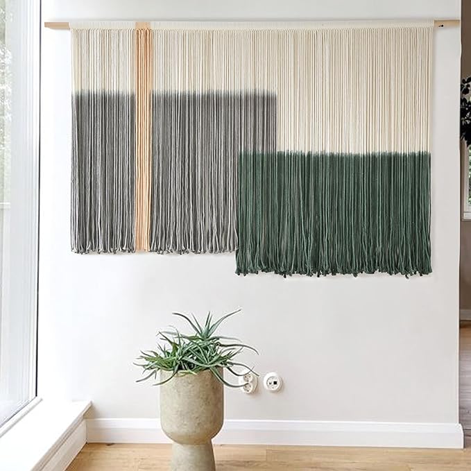 Macrame Wall Hanging Green Large Dip Dye Fiber Wall Art Bohemian Yarn Tapestry Wall Décor 57''W*35''L-Ruum Studio Home