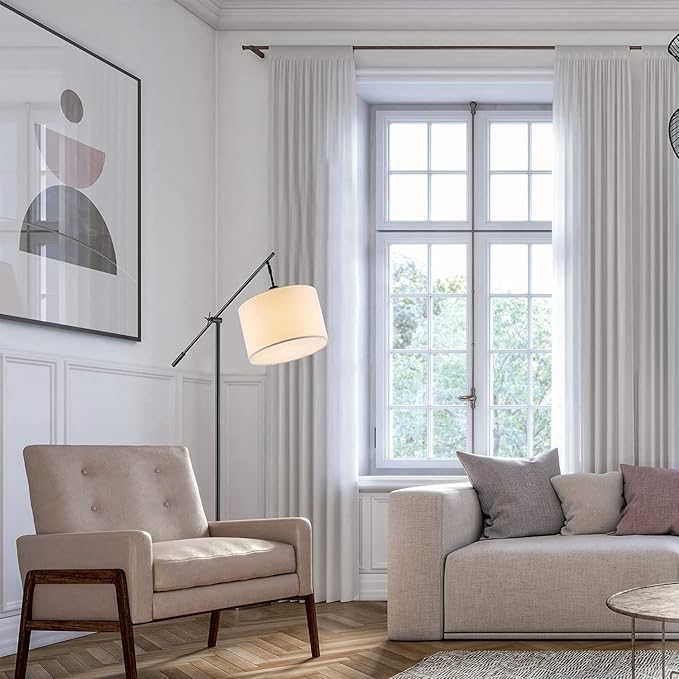 GLOBE Electric 67525 Avellino 66" Floor Lamp, Matte Black, White Linen Shade, Stepless Rotary Dimmer Switch on Socket-Ruum Studio Home