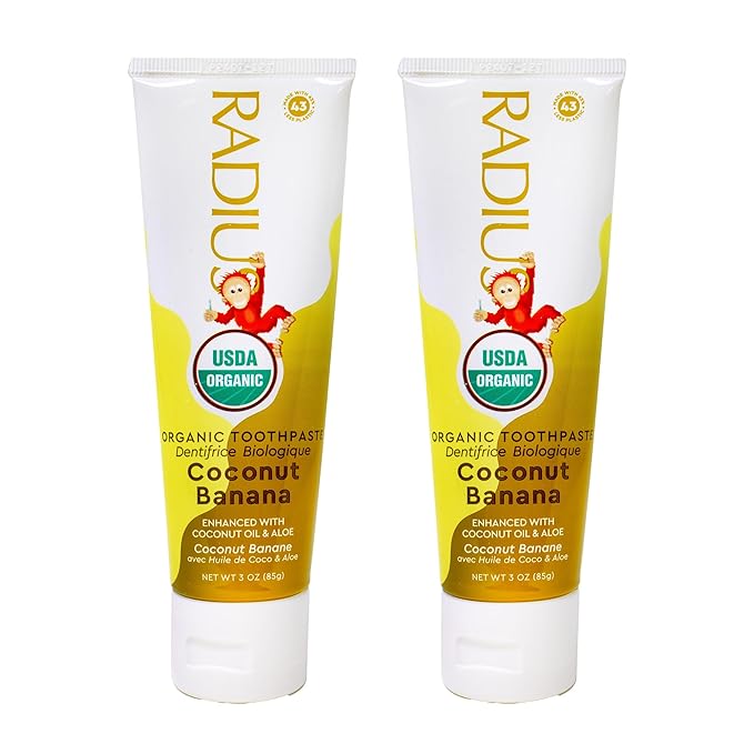RADIUS Children's Toothpaste, Coconut Banana, 3 oz, Non-Toxic Chemical-Free Gluten-Free, Designed to Improve Gum Health & Prevent Cavities, Pack of 2-Ruum Studio Home