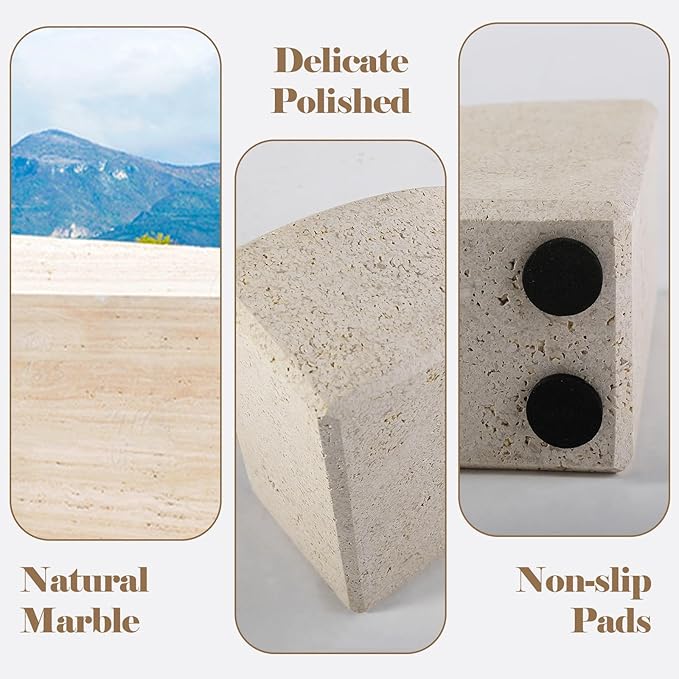 Marble Bookend for Shelves, Non-Skid Bookends for Heavy Books, Heavy Duty Book Stopper for CDs, Luxury Book Shelf Holder, Quarter Circle Design Book Ends Decorative, Moleanos Beige, Set of 2-Ruum Studio Home