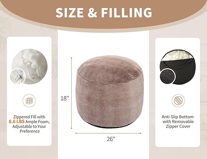Round Pouf Ottoman 26 * 18" Small Ottoman Foot Rest Pouf Brown Foot Stools for Living Room Comfortable and Dirt Resistant Poofs/Ottomans Furniture Round Ottomans Floor Poufs for Home Decor-Ruum Studio Home