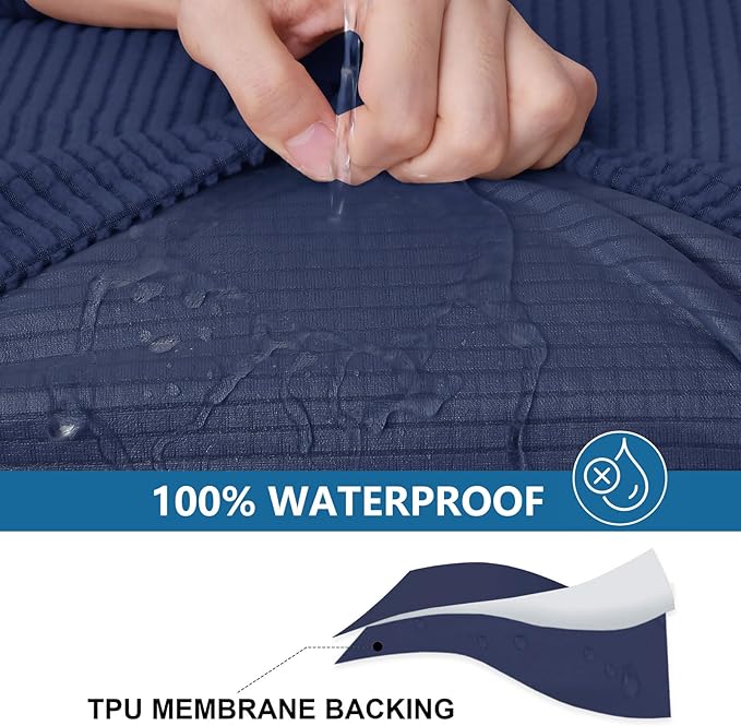 hyha Waterproof Couch Cushion Covers for Pets, Non Slip Sofa Seat Cover for Dogs Washable, Soft Thick Stretch Jacquard Fabric, Sofa Slipcovers with Elastic Bottom (1 Chaise+3 Seater, Navy)-Ruum Studio Home