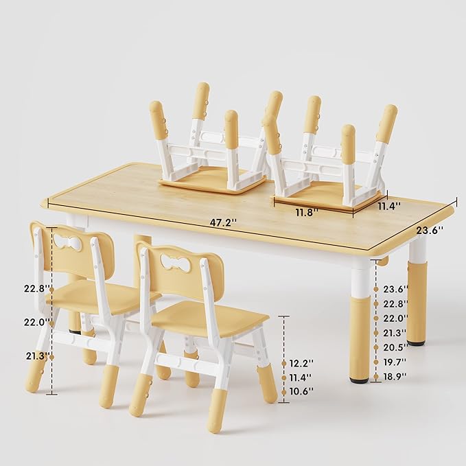 Brelley Kids Table and 4 Chairs Set, Height Adjustable Toddler Table and Chair Set, Graffiti Desktop, Non-Slip Legs, Max 300lbs, Children Multi-Activity Table for Ages 2-8-Ruum Studio Home