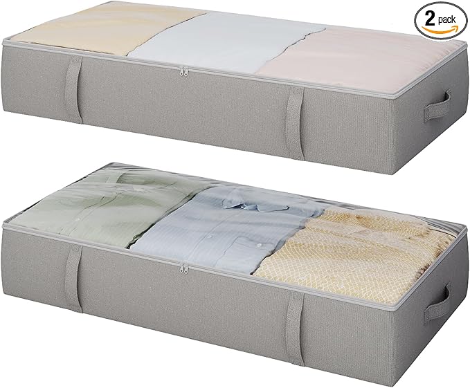 2-Pack Under Bed Storage Containers, 6 Inches Tall Underbed Clothes Storage Organizer Bin with Sturdy Sidewalls/Bottom, Underbed Storage Bins 2 Storage Thin Bins-Ruum Studio Home