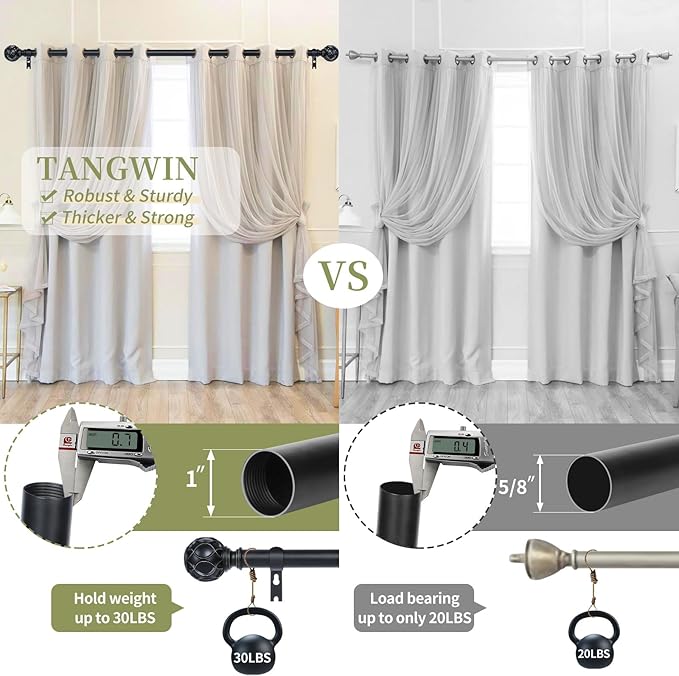 Black Adjustable Curtain Rods for Windows:Farmhouse Heavy Duty Curtain Rod for Bedroom Living Room,Boho Decorative Rustic Drapery Rods with Vintage Coastal Finials,Matte Black 2 Pack 36-88"-Ruum Studio Home