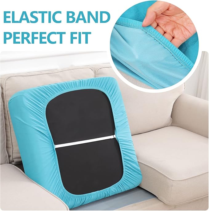 hyha Waterproof Couch Cushion Covers, Stretch Sofa Couch Seat Slipcover for Dog Washable, Non-Slip Waterproof Outdoor Cushion Covers for Patio Furniture Replacement (1 Piece for Medium, Peacock Blue)-Ruum Studio Home