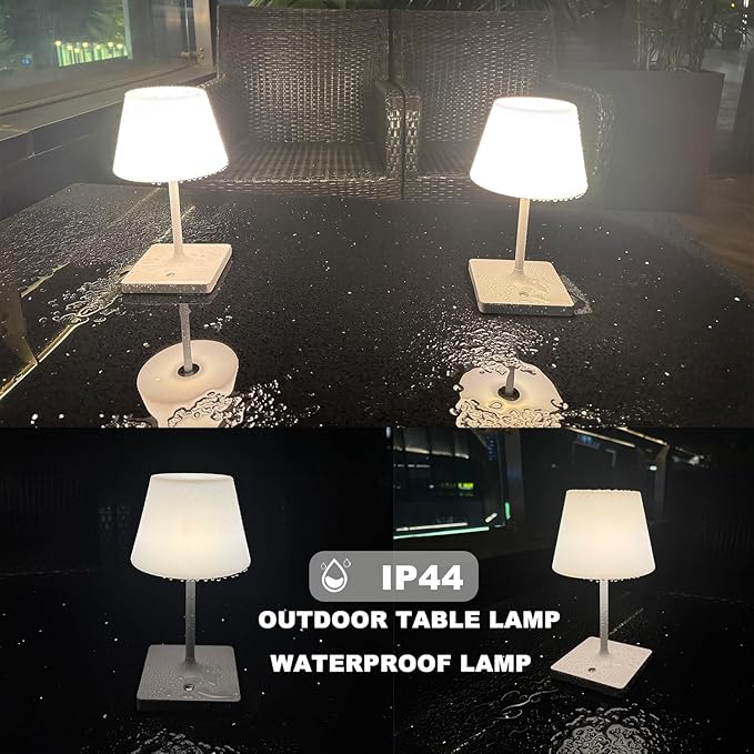 Cordless Table lamp, Outdoor Battery Operated Rechargeable Desk lamp,Waterproof Shower Lamp,4000mAh LED 3 Colors Small Wireless lamp for Kitchen Counter -White-Ruum Studio Home