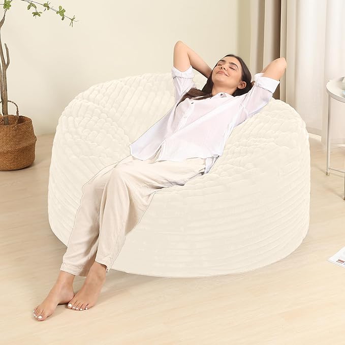 Memory Foam Bean Bag Chair for Adults/Teens, Bean Bag Sofa with Fluffy Removable Cover, for Living Room Bedroom, 4FT White-Ruum Studio Home