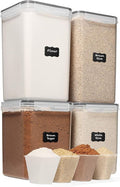 WHITE FEATHER SUPPLIES 4 Pc Flour Sugar Storage Container, Large Food Storage Containers with Lids Airtight for Kitchen, BPA Free Plastic Cereal Containers Storage [2 X 6.5 + 2 X 5.2] 4 Measuring Cup-Ruum Studio Home