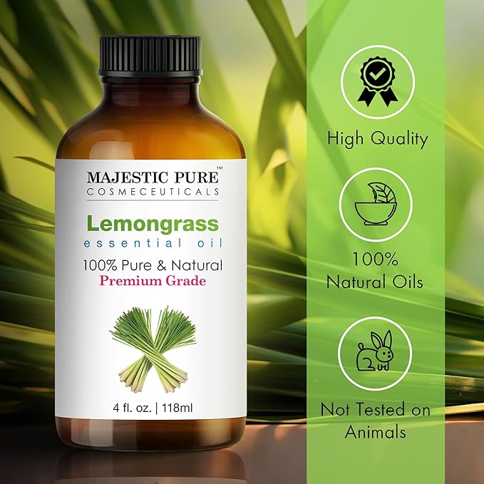 Majestic Pure Lemongrass Essential Oil with Glass Dropper - Huge 4 Fl Oz - 100% Pure and Natural Lemongrass Oil - Premium Grade Essential Oils for Diffuser, Aromatherapy, Soap and Candle Making-Ruum Studio Home