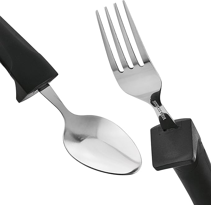 Adaptive Eating Utensils by Celley for Elderly, Handicapped | 4pc Easy Grip Silverware Stainless Steel Knife, Fork, 2 Spoons – (Black)-Ruum Studio Home