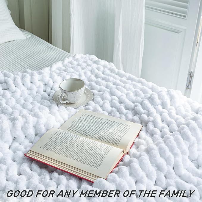 Chunky Knit Blanket - Luxury Soft Cozy 50 * 60 Throw Blanket,100% Woven Blanket Rope Knot Throw Blanket for Couch, Sofa, Home Decor, Gift - Machine Washable（White）-Ruum Studio Home