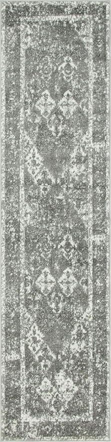 Unique Loom Rosso Collection Vintage, Traditional, Bohemian, Geometric, Distressed, Southwestern Area Rug (2' 7 x 10' 0 Runner, Gray/Ivory)-Ruum Studio Home