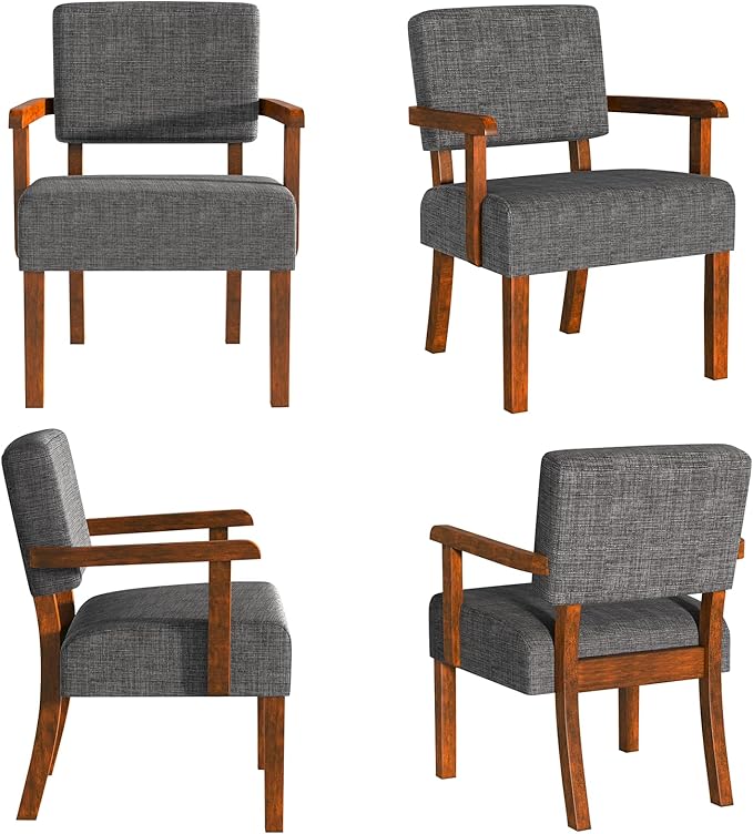Accent Chair Set of 2 with Table, Living Room Chairs with Soft Seat and Armrests for Living Room Bedroom Reading Room Waiting Room, Grey (AC01)-Ruum Studio Home