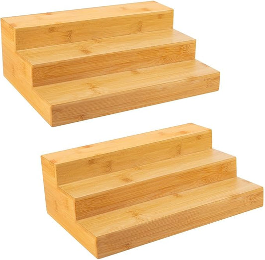 Bamboo Spice Rack Organizer for Cabinet 3 Tier Countertop Step Spice Shelf for Kitchen Storage and Organizer (2 Pack, Cabinet)-Ruum Studio Home