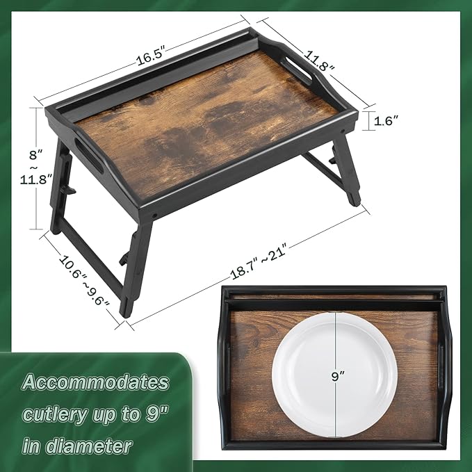 2 Pack Bed Tray Table Breakfast Trays Serving Tray Adjustable Height for Eating Bamboo Bed Laptap Floding Legs with Handles and Phone Holders-Ruum Studio Home
