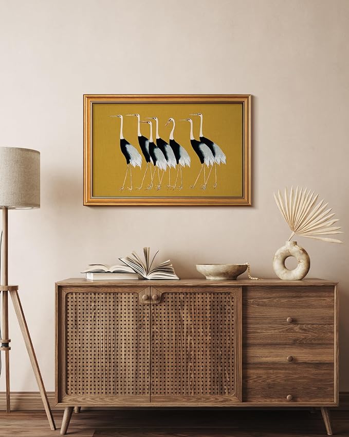 HUARCEY Gold Framed Vintage Wall Art for Living Room, Animals Painting Prints Shelf Decor for Kitchen, Aesthetic Bedroom Wall Art Decor, Christmas Gifts for Friends or Family (Seven Cranes 16"x24")-Ruum Studio Home
