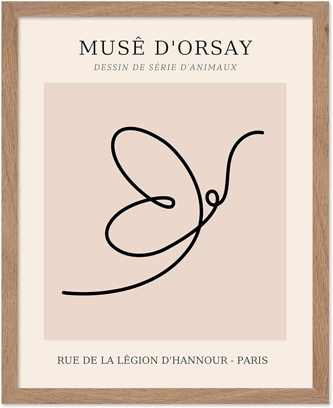 Poster Master Vintage Poster - Retro One Line Butterfly Drawing Print - Butterfly Line Art - Minimal Gift for Him, Her, Animal Lover - Abstract Decor for Home, Office, 8x10 Beige Framed-Ruum Studio Home