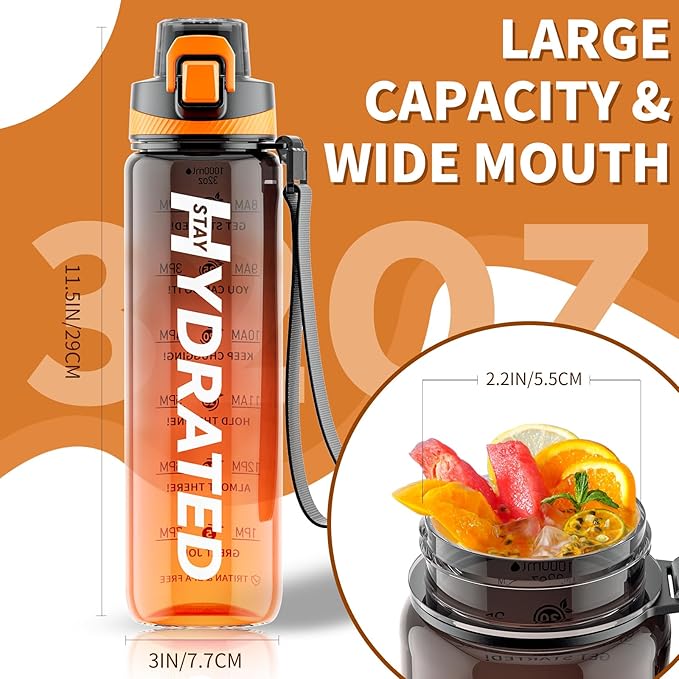 Water Bottle, 32 oz Motivational Water Bottles with Time Marker-Tritan & BPA Free, Sports Water Bottle with Time to Drink & Strap, Wide Mouth, Leakproof -Gift for Christmas Gym Fitness & Outdoor-Ruum Studio Home