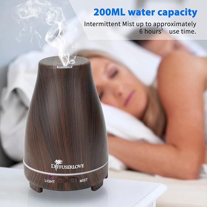 Diffuserlove Essential Oil Diffusers 200ML, Remote Control Aromatherapy Diffuser with 7 Color Lights, Auto Shut-Off for Bedroom Office Kitchen (Black Wood Grain)-Ruum Studio Home