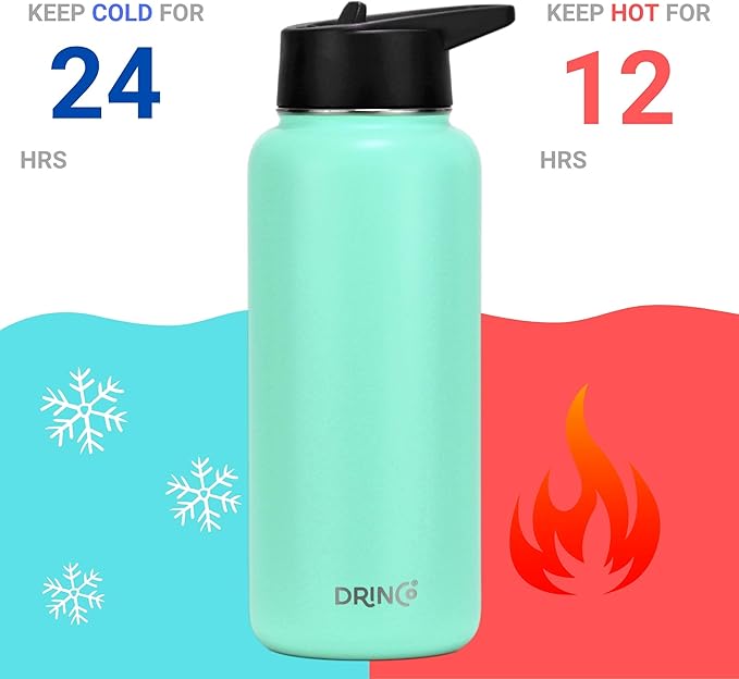 DRINCO Stainless Steel Water Bottle Spout Lid Vacuum Insulated Double Wall Water Bottle Wide Mouth (40oz 32oz 22oz 18oz 14oz) Leak Proof Keeps Cold or Hot (32 oz, 32oz Teal)-Ruum Studio Home