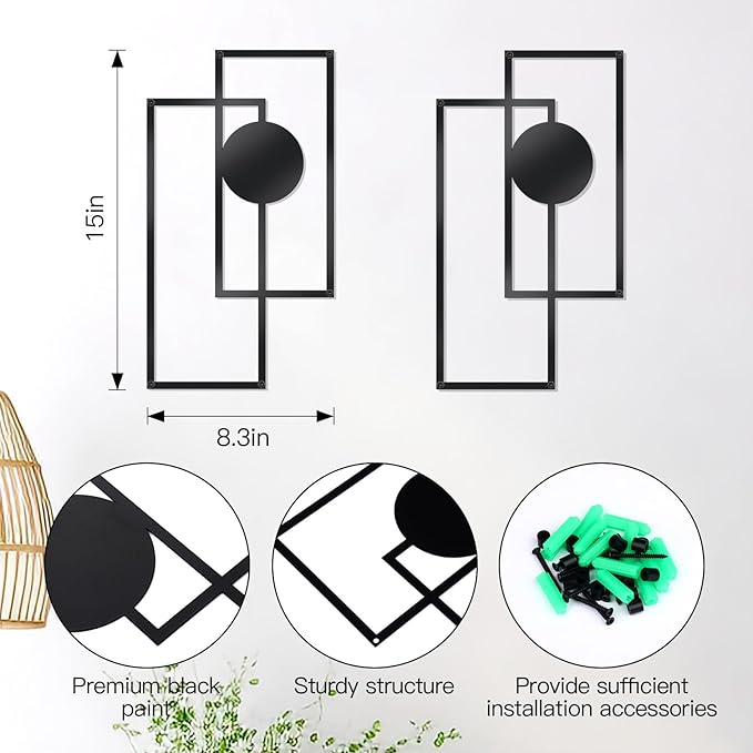OYEFLY 2 Pcs Metal Abstract Wall Art,Modern Geometric Decor (Black, style 3)-Ruum Studio Home
