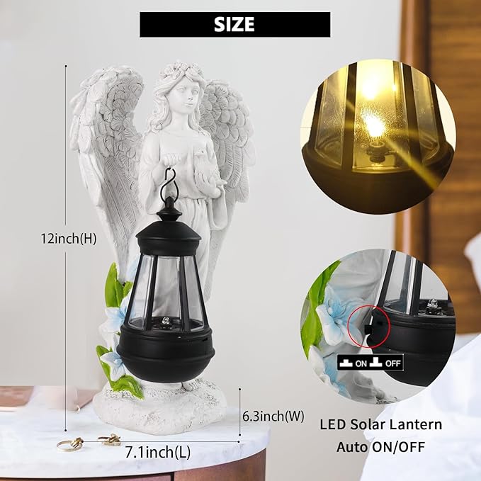 Solar Angel Garden Statue, Angel Figurine Outdoor Decor with Warm White Solar Lantern Garden Angel Figurine Outdoor Statue Waterproof Angel Sculpture Lawn Yard Art Patio Ornament Housewarming Gift-Ruum Studio Home