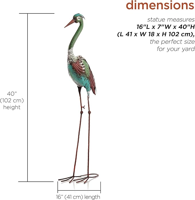 Alpine Corporation 40" Tall Outdoor Rustic Metal Crane Statue Yard Art Decoration-Ruum Studio Home