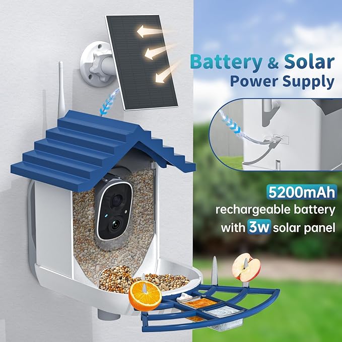 Smart Bird Feeder with Camera Solar Powered & AI Bi rd Identification, 2.4Ghz WiFi Bird feeders for Outdoors, 2K Live Video, Nstant Arrival Alerts - Best Gifts for Bi rd Lovers（Indigo Blue）-Ruum Studio Home