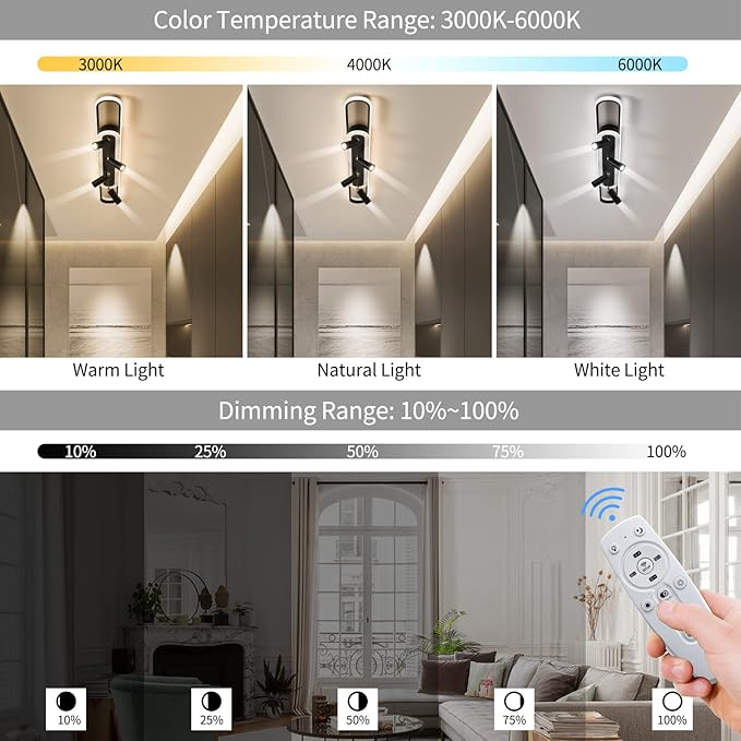 Modern LED Ceiling Light 6-Light track light Spotlight Frosted Black Geometric Ceiling Light Lighting Fixture Dimmable Remote Control Living Bedroom Kitchen Dining Room Fixture-Ruum Studio Home