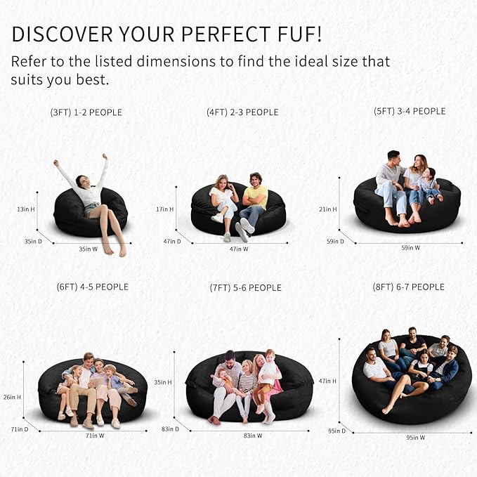Bean Bag Chair for Adults 7FT,Soft Removable Cover for Teens/Girls Bedroom,Fluffy Giant Round Floor Beanbag Lounger Chairs (No Filler,Black)-Ruum Studio Home
